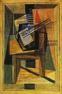  1919 oil painting - Guitare sur une table 1919 Cubism